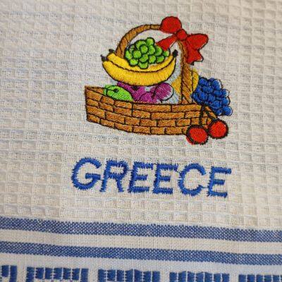 Greek Santorini Quality 60GSM Tea Towel With Embroidery Different Patterns and OEM Meander