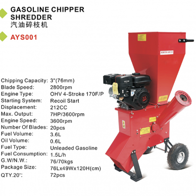 GASOLINE CHIPPER SHREDDER for Branches and Wood Pieces