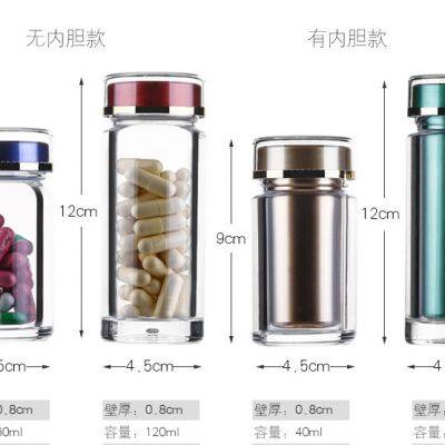 Botella de Plastico Transparente Para Pastillas, Capsula Vacia de Doble Pared Personalizada, de Alta Calidad, al Por Mayor 30ml, 40ml, 60ml, 80ml